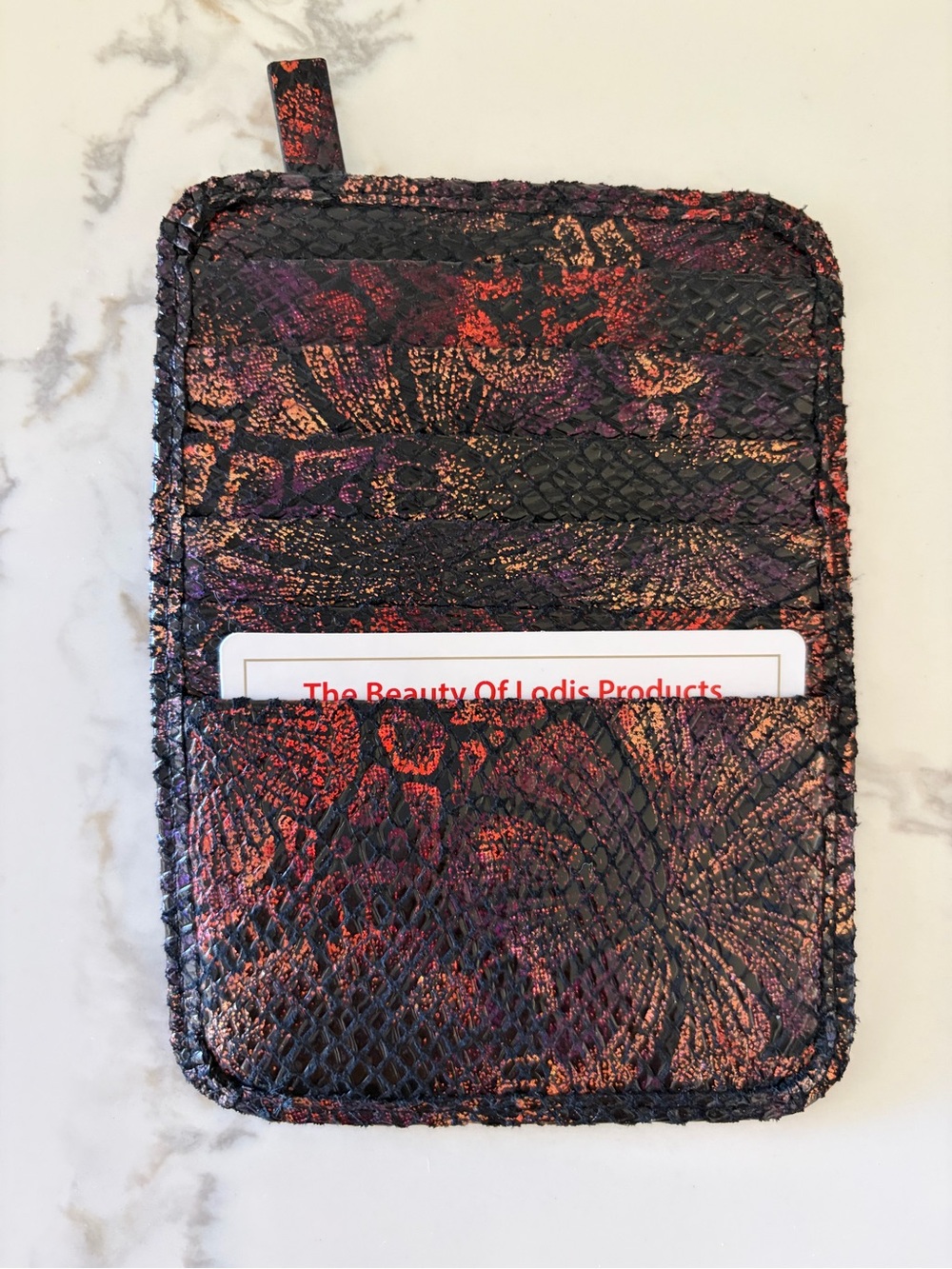NEW LODIS METALLIC SNAKESKIN LEATHER CARD CASE MINI WALLET CLUTCH RFID - Picture 3 of 14